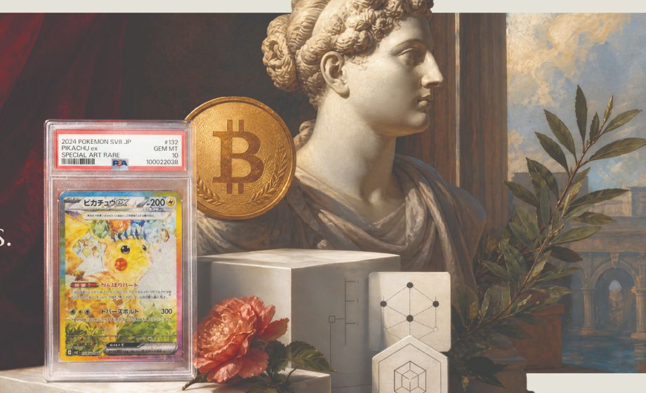 A graded card among classical still-life objects